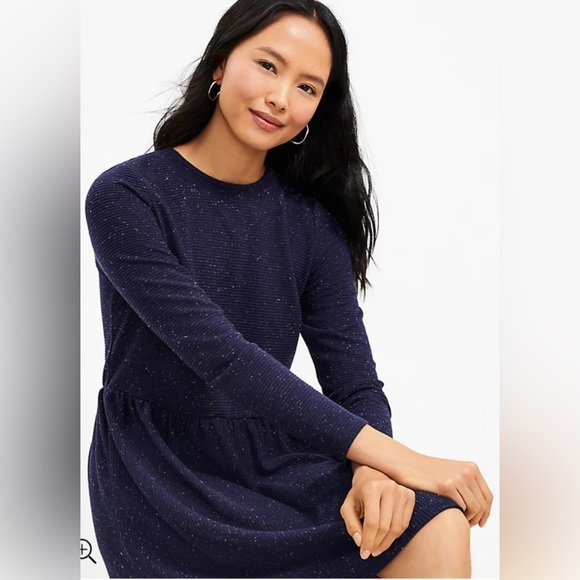 LOFT Flecked Button Back Swing Dress in Blue Multi - Size Small - Picture 2 of 11